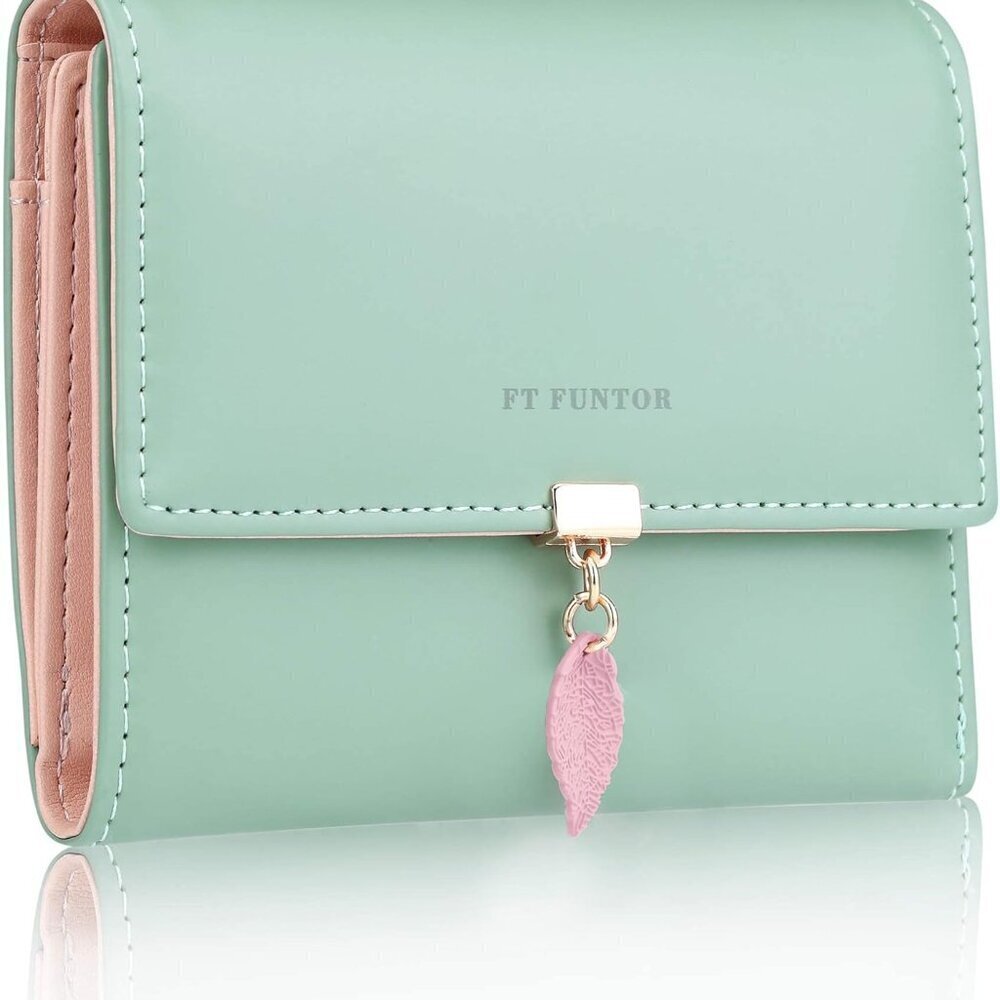 RFID Wallets for Women Leather Trifold with Coins and ID Window Green